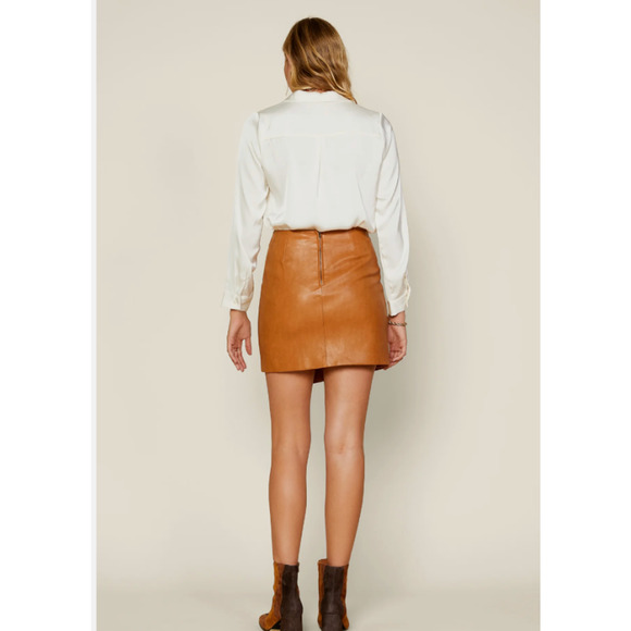 SKIES ARE BLUE Women Small Skirt Vegan Leather Mini Asymmetrical Brown - Picture 2 of 10